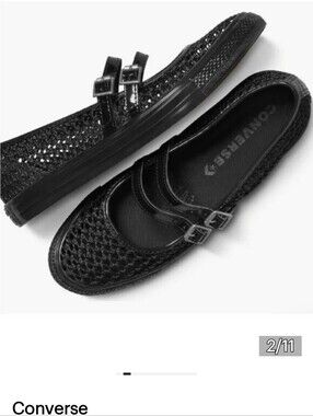 Converse Black Double-Strap Woven Mary Jane Flats SZ 10